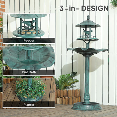 Outsunny 3-in-1 Garden Bird Bath Bowl Pedastal with Large Water Basin, Bird Feeder & Underneath Flower Planter, Green