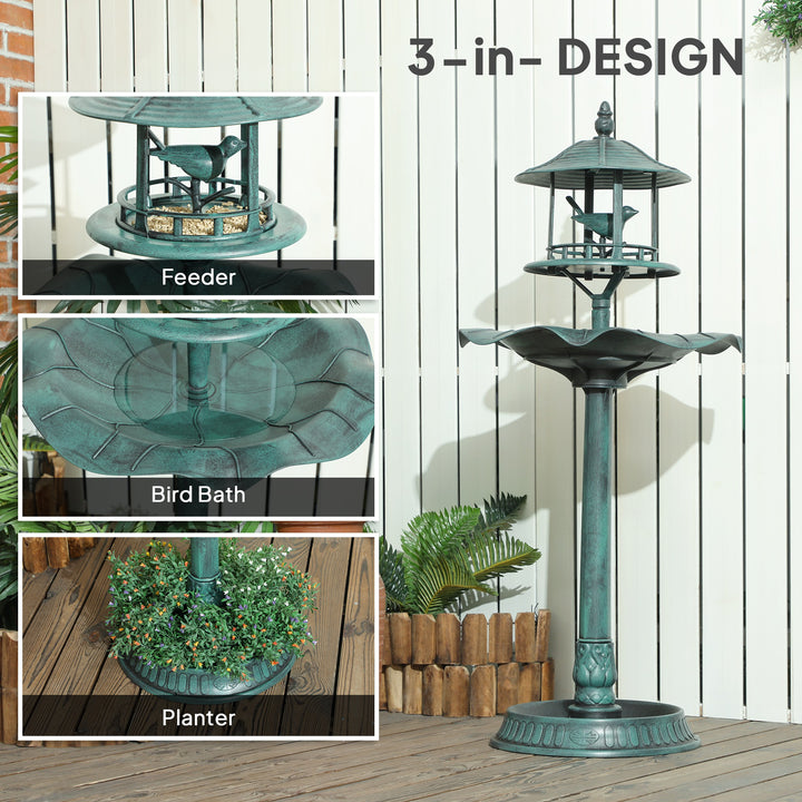 Outsunny 3-in-1 Garden Bird Bath Bowl Pedastal with Large Water Basin, Bird Feeder & Underneath Flower Planter, Green