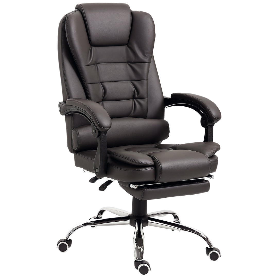 HOMCOM High Back Office Chair PU Leather Executive Office Chair with Retractable Footrest Padded Armrest Black