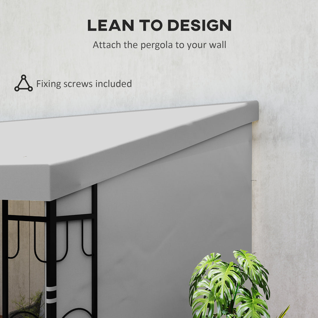 Outsunny 10' x 13' Wall Pergola, Outdoor Gazebo with 2 Curtains and 2 Nettings, UV Resistant, for Patio, Deck, Dark Grey