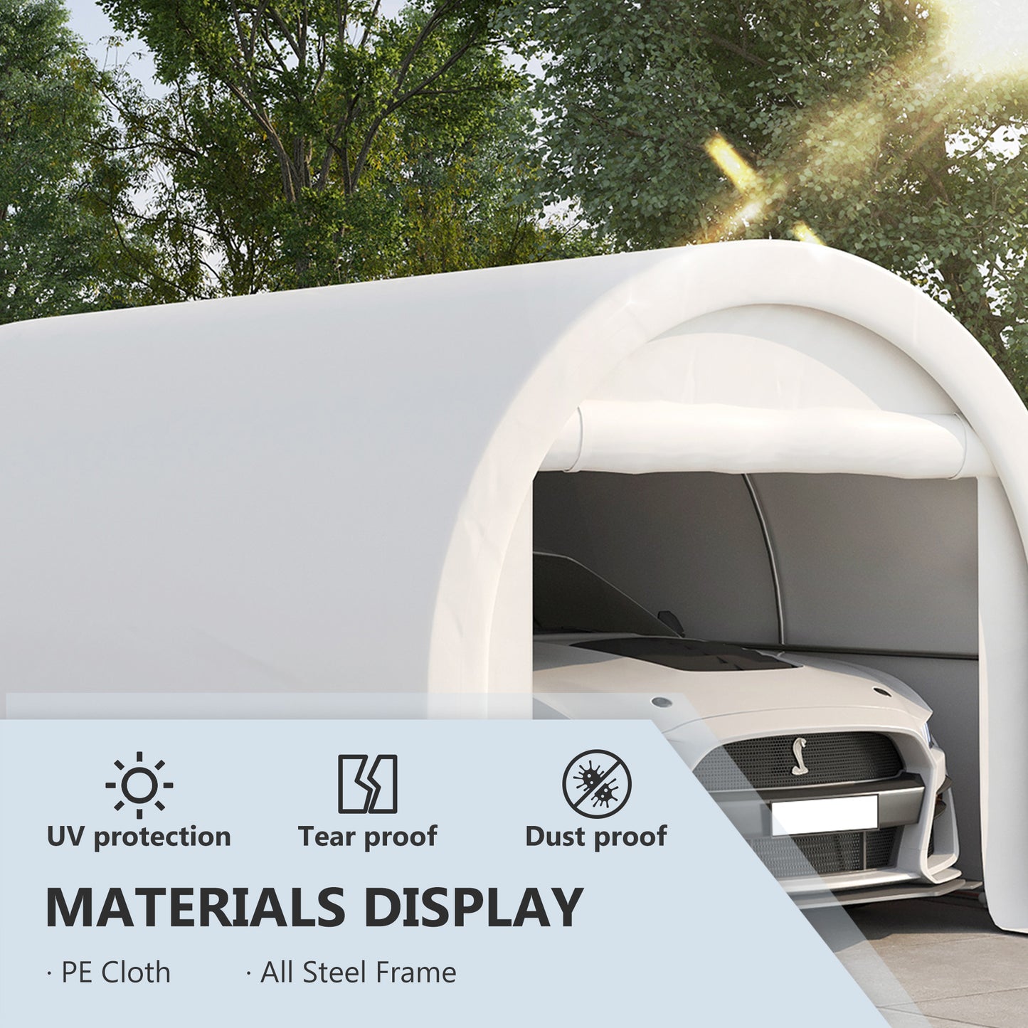 Outsunny 10' x 16' Heavy Duty Portable Carport Tent with Zippered Door, PE Cover for Car, Boat, Motorcycle, Bike, White