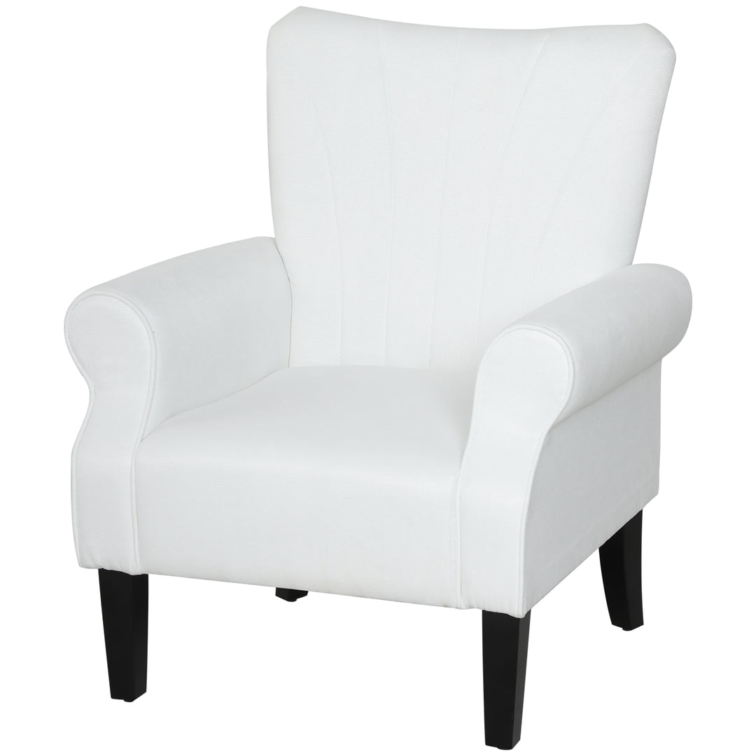 HOMCOM Fabric Armchair, Modern Accent Chair with Wood Legs for Living Room, Bedroom, Home Office, Cream White