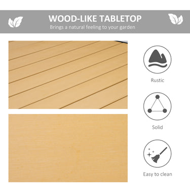 Outsunny 75" x 35" Outdoor Dining Table for 8 People, Rectangular Aluminum Frame Garden Table with All-Weather Faux Wood Top for Garden, Lawn, Patio, Natural