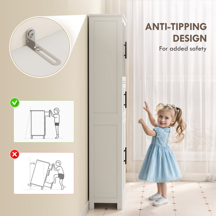 HOMCOM 67" Tall Bathroom Storage Cabinet, Modern Freestanding Bathroom Cabinet with Glass Doors and Adjustable Shelves, White