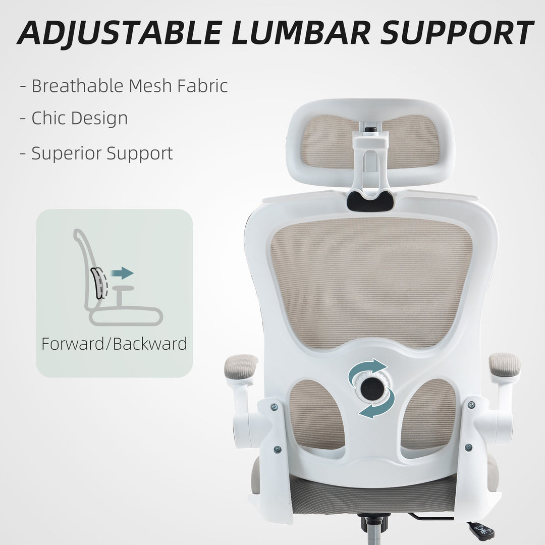 HOMCOM Mesh Office Chair, Ergonomic Desk Chair with Flip-up Armrest, Rotatable Headrest, Adjustable Lumbar Support, Black