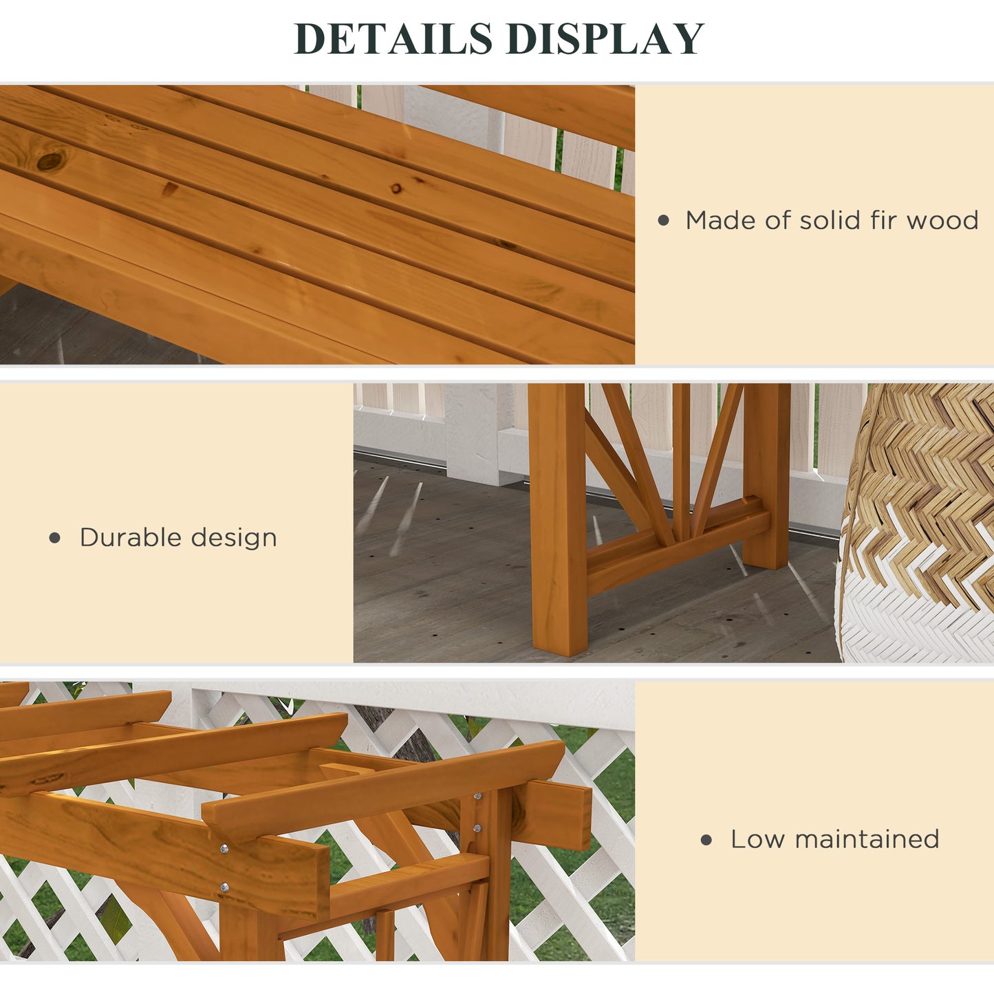 Outsunny Patio Wooden Bench, Outdoor Bench for Vines/Climbing Plants, Light Brown