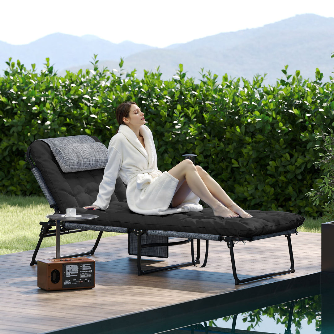 Outsunny Folding Lounge Chair with 4-level Reclining Back & Cushion, Beige