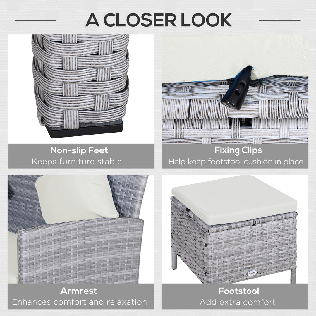 Outsunny 5 Pieces Wicker Patio Conversation Dining Furniture Set with Cushions, Table and Ottomans, Bright Blue