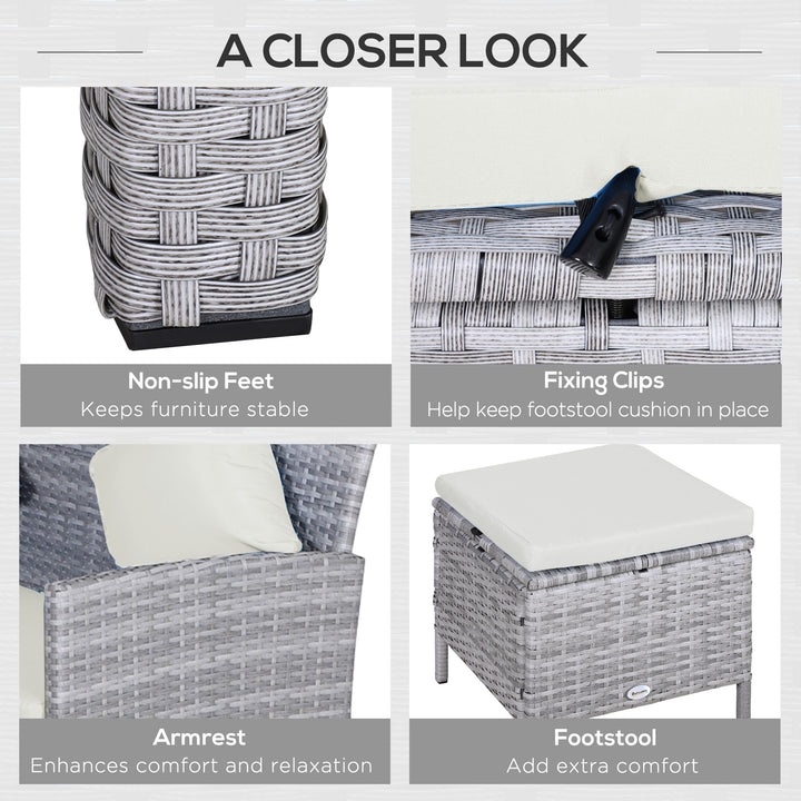 Outsunny 5 Pieces Wicker Patio Conversation Dining Furniture Set with Cushions, Table and Ottomans, Bright Blue