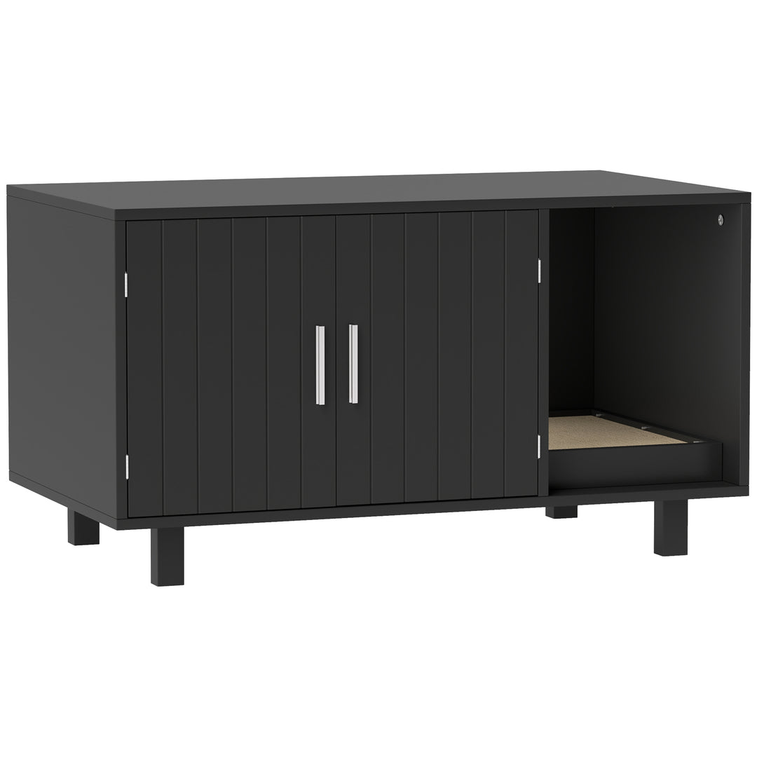 PawHut Cat Litter Box Enclosure, Hidden Litter Box Furniture, Cat House End Table Washroom with Scratching Pad, for Indoor Cats Kittens, Brown