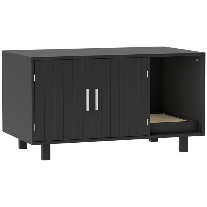 PawHut Cat Litter Box Enclosure, Hidden Litter Box Furniture, Cat House End Table Washroom with Scratching Pad, for Indoor Cats Kittens, Brown