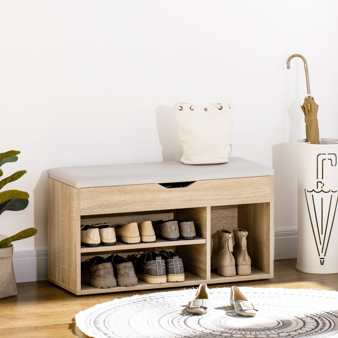 HOMCOM Shoe Bench Entryway Storage Rack with Padded Cushion, Hidden Storage for Hallway, Living Room, Black