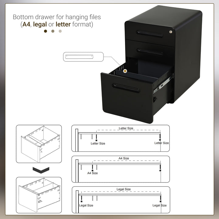 Vinsetto Lockable File Cabinet, Steel Filing Cabinet on Wheels for Legal, A4, Letter Size, Home Office