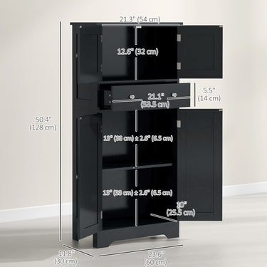 HOMCOM 50.5" Kitchen Storage Cabinet, Modern Kitchen Pantry Cabinet with 4 Doors, Drawer, Adjustable Shelf, Black
