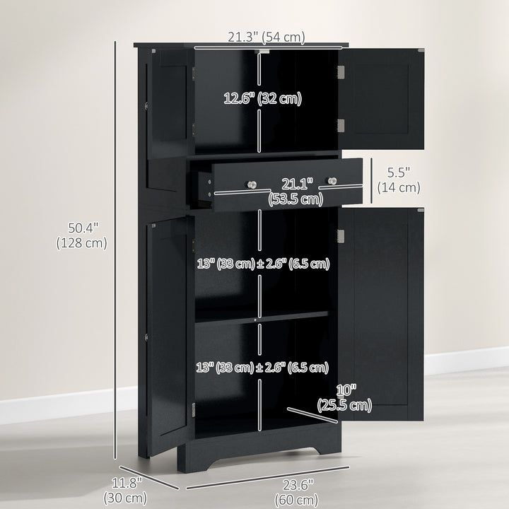 HOMCOM 50.5" Kitchen Storage Cabinet, Modern Kitchen Pantry Cabinet with 4 Doors, Drawer, Adjustable Shelf, Black