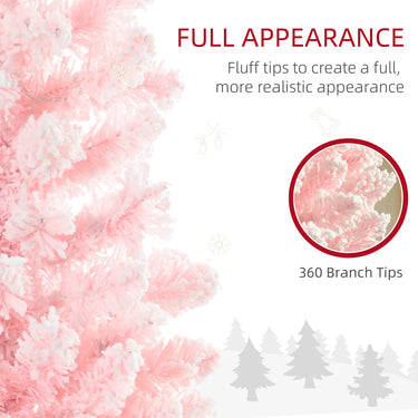 HOMCOM 6' Flocked Christmas Trees, Pencil Prelit Artificial Christmas Tree with Snow Branches, Pink