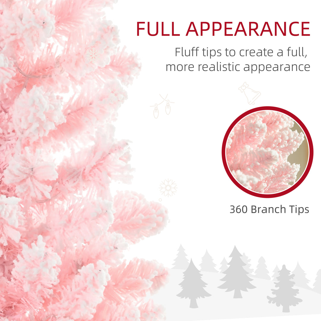 HOMCOM 6' Flocked Christmas Trees, Pencil Prelit Artificial Christmas Tree with Snow Branches, Pink