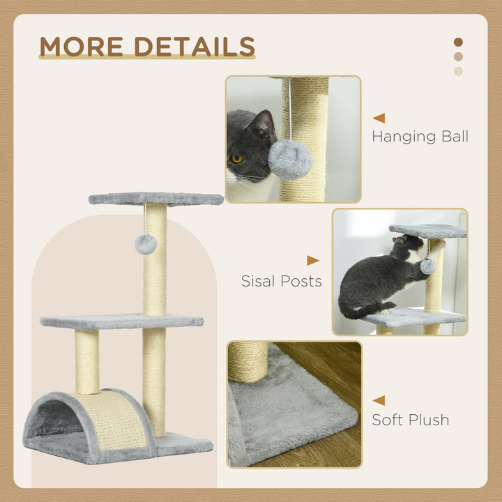 PawHut 28" Cat Tree with Scratching Post, Pad, Toy Ball for Indoor Cats, Grey