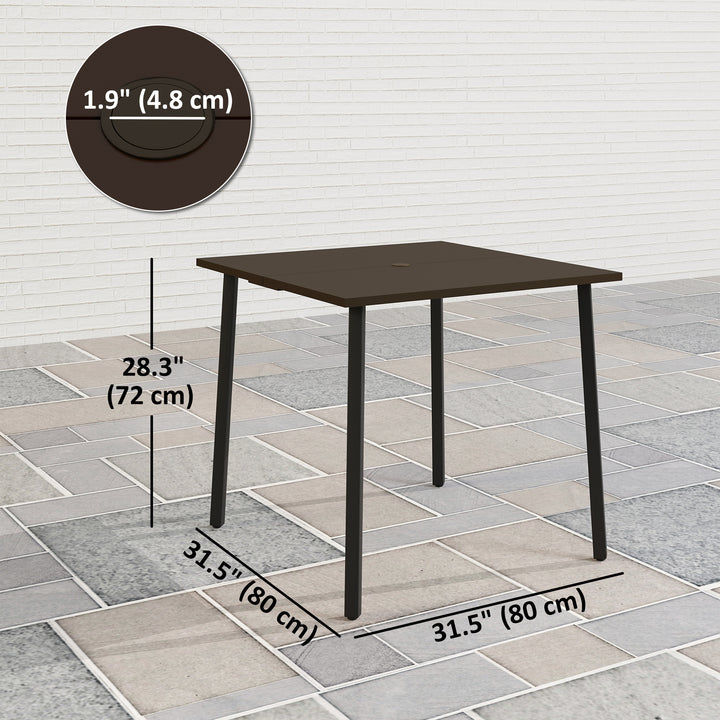 Outsunny Patio Dining Table with Umbrella Hole for 4 People, Aluminium Legs, for Backyard Lawn Balcony, 31.5" x 31.5", Brown