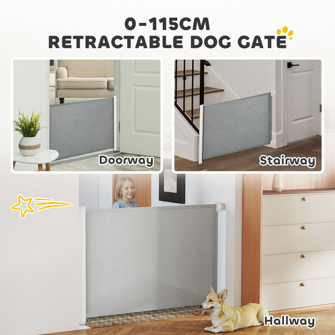 PawHut Retractable Pet Safety Barrier Gate, Flexible and Extensible for Stairways Doorways Hallways, Grey