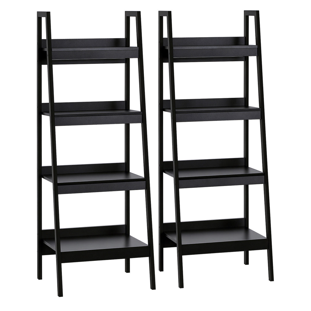 HOMCOM Set of 2, 4 Tier Ladder Shelf Bookcase, Multi-Use Display Rack, Storage Shelving Unit Display Stand, Flower Plant Stand, Home Office Furniture, Black