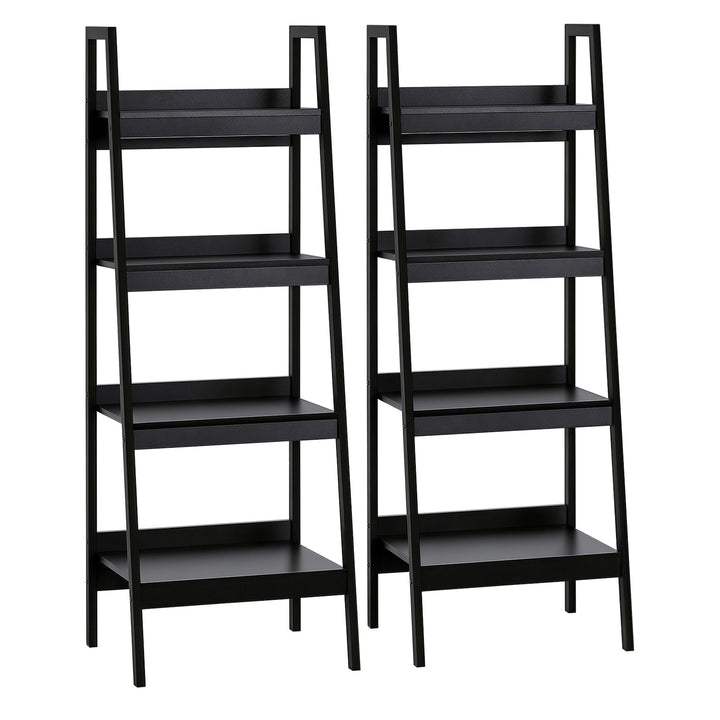 HOMCOM Set of 2, 4 Tier Ladder Shelf Bookcase, Multi-Use Display Rack, Storage Shelving Unit Display Stand, Flower Plant Stand, Home Office Furniture, Black