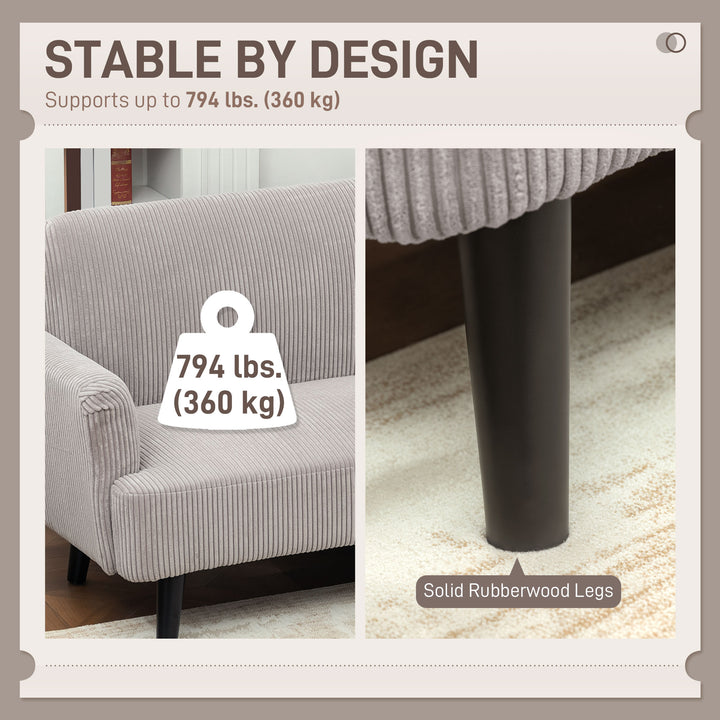 HOMCOM Modern Couch, 3 Seater Sofa, Corduroy Loveseat with Rubberwood Legs and Extra-Wide Seat, Grey