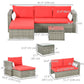 Outsunny 3-Piece Patio Furniture Set Modern Sectional Sofa Rattan Chair Wicker Conversation Set Outdoor Hand Woven Rattan Wicker Furniture Patio Coffee Table Sofa Set, Blue