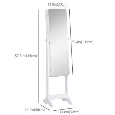 HOMCOM Freestanding Mirror Jewelry Cabinet Armoire, LED Lighted Jewelry Organizer with Stand, Angle Adjustable, White