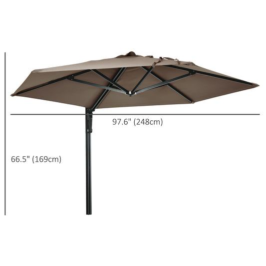 Outsunny 8 ft Wall Mounted Umbrella with 180Â° Rotatable Canopy, Patio Wall Parasol for Outdoor, Garden, Balcony, Yard,  Khaki