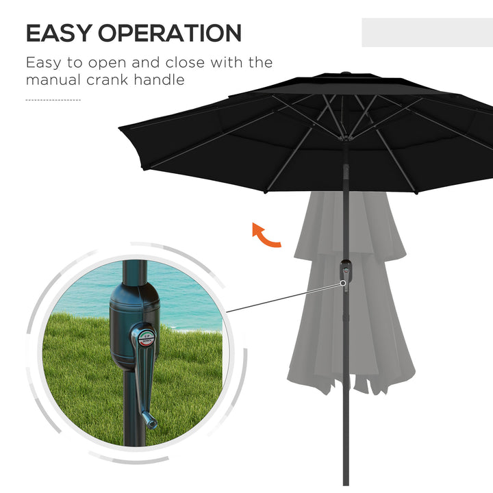 Outsunny 9FT 3 Tiers Patio Umbrella Outdoor Market Umbrella with Crank, Push Button Tilt for Deck, Backyard and Lawn, Sky Blue