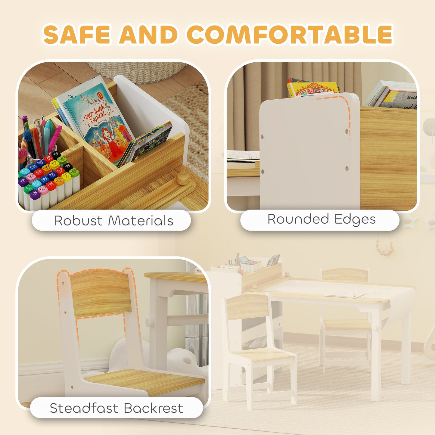 Qaba Kids Table and Chairs Set, Toddler Art Table and Chair Set with Paper Roll, Storage Shelves and Drawers, Grey