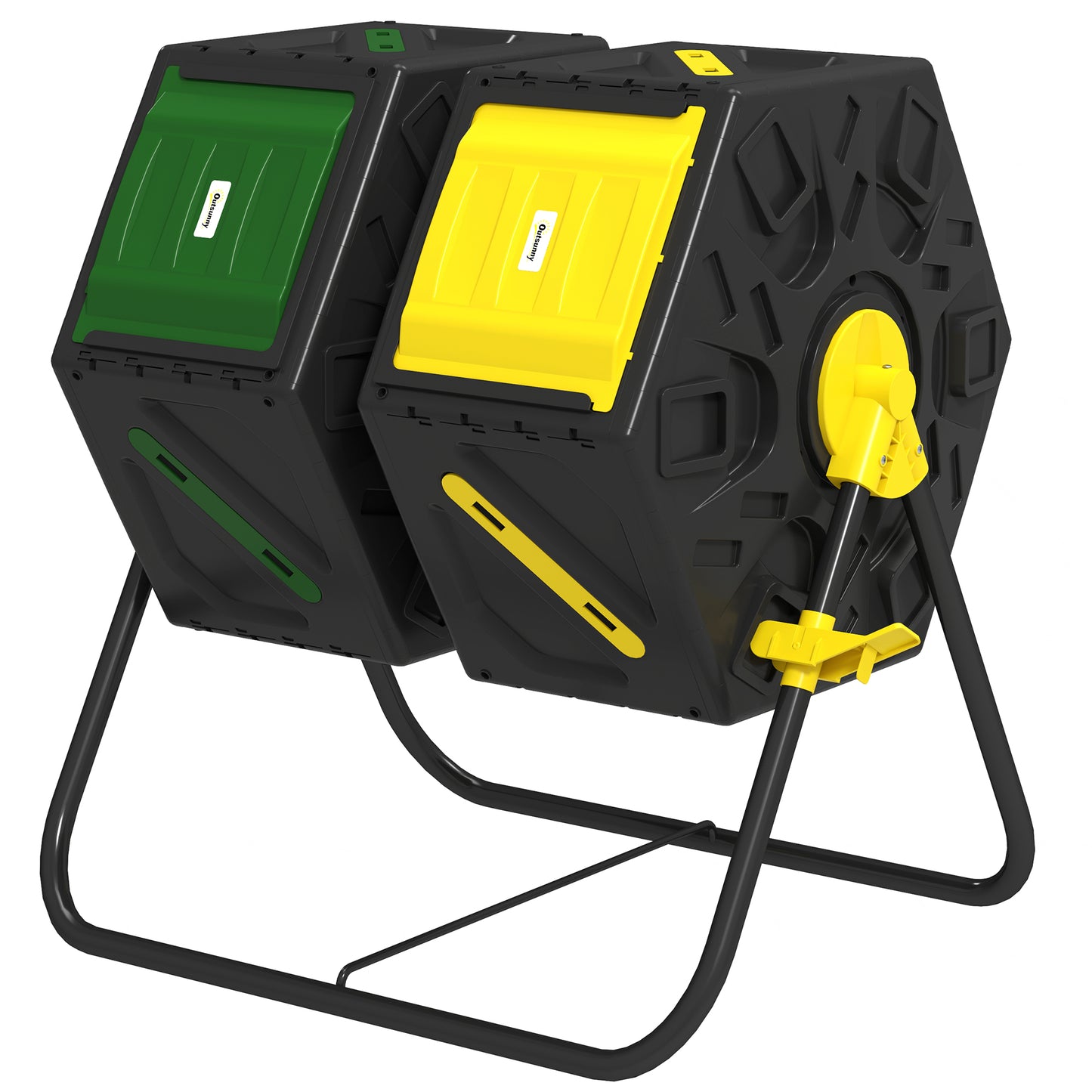 Outsunny Rotating Composter, Dual Chamber Compost Bin with 24 Vents and Steel Legs, 34.5 Gallon, Brown