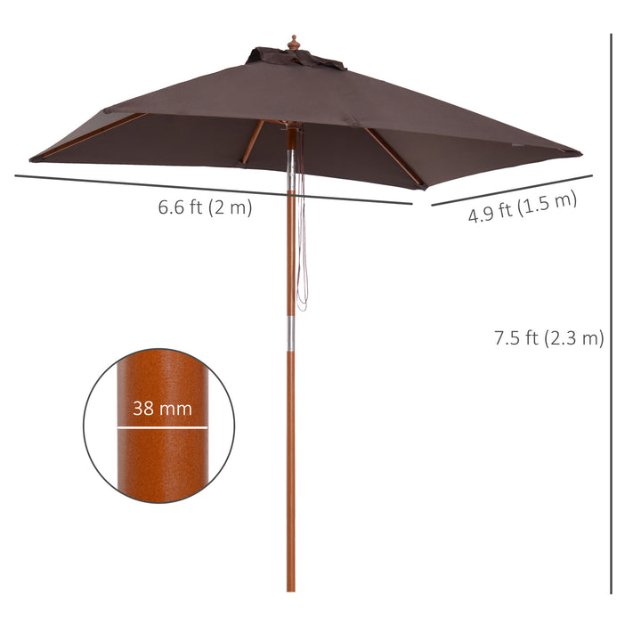 Outsunny 6.6x5ft Square Market Parasol, Wooden Patio Umbrella with Tilt Mechanism and 6 Bamboo Ribs, Garden Sunshade, Wine Red