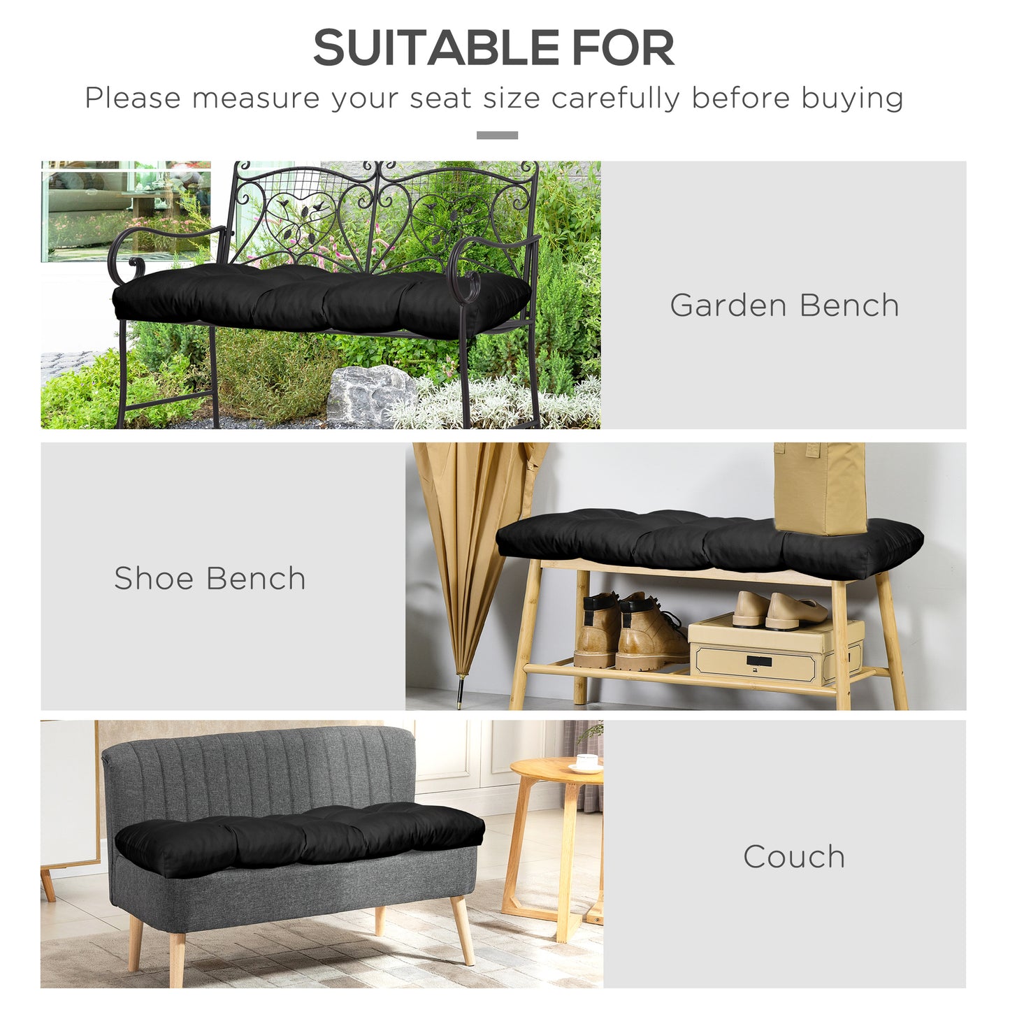 Outsunny Set of 2 Patio Bench Replacement Cushions, 2 Seater Outdoor Loveseat Cushion Seat Pad, 43" x 19" x 3", Gray