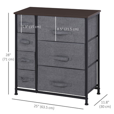 HOMCOM Dresser for Bedroom with 7 Drawers, Chest of Drawers with Metal Frame, Fabric Dresser for Living Room, Dark Grey