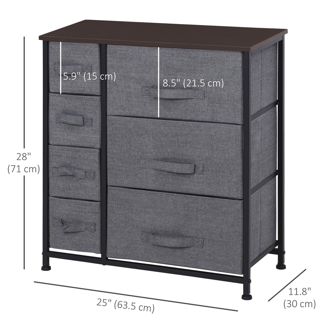 HOMCOM Dresser for Bedroom with 7 Drawers, Chest of Drawers with Metal Frame, Fabric Dresser for Living Room, Dark Grey