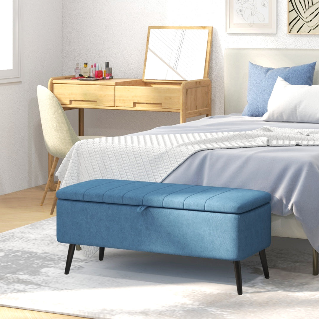 HOMCOM 40" Ottoman with Storage, Linen Upholstered Storage Ottoman Bench with Steel Legs for Living Room, Bedroom Grey