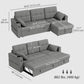 HOMCOM Convertible Sectional Sofa Bed, Pull Out Sleeper Sofa Couch with USBâ€‘A+C, Chaise Storage, L-Shaped Futon Couch, Grey