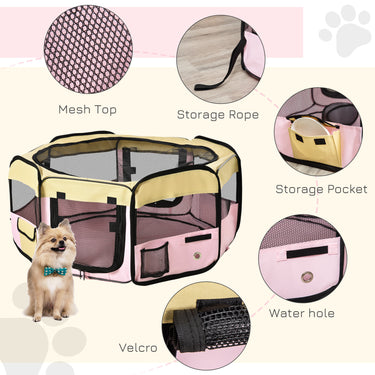 PawHut 36-inch Large Exercise Puppy Pet Playpen Portable Dog Cat Pet Play Pen Pet Cage Tent Kennel Crate Pink Carry Bag Included