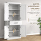 HOMCOM 72" Kitchen Storage Cabinet, Farmhouse Kitchen Pantry Cabinet with 4 Barn Doors, Drawer, Adjustable Shelves, Grey