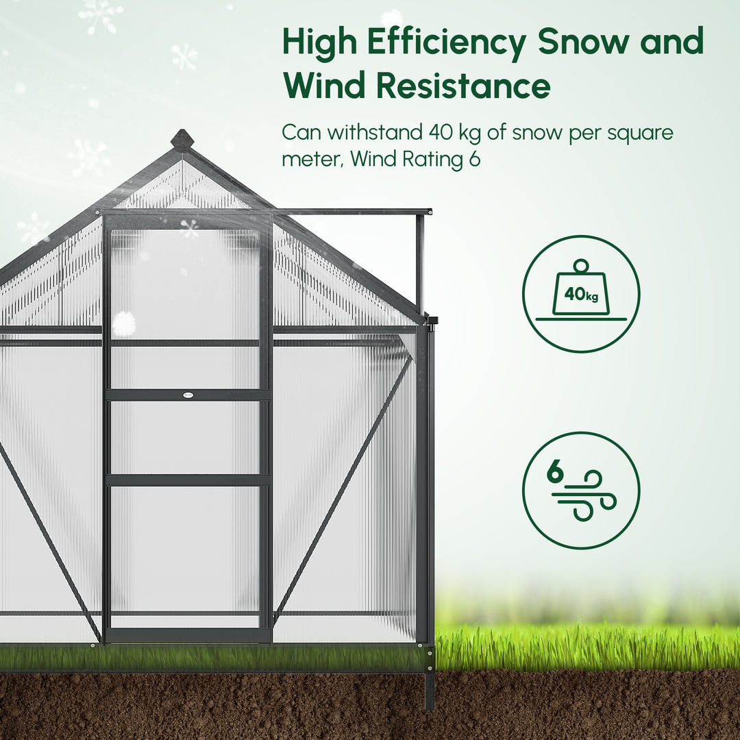 Outsunny 6.2' x 4.3' x 6.6' Clear Polycarbonate Greenhouse Large Walk-In Green House Garden Plants Grow Galvanized Base Aluminium Frame w/ Slide Door