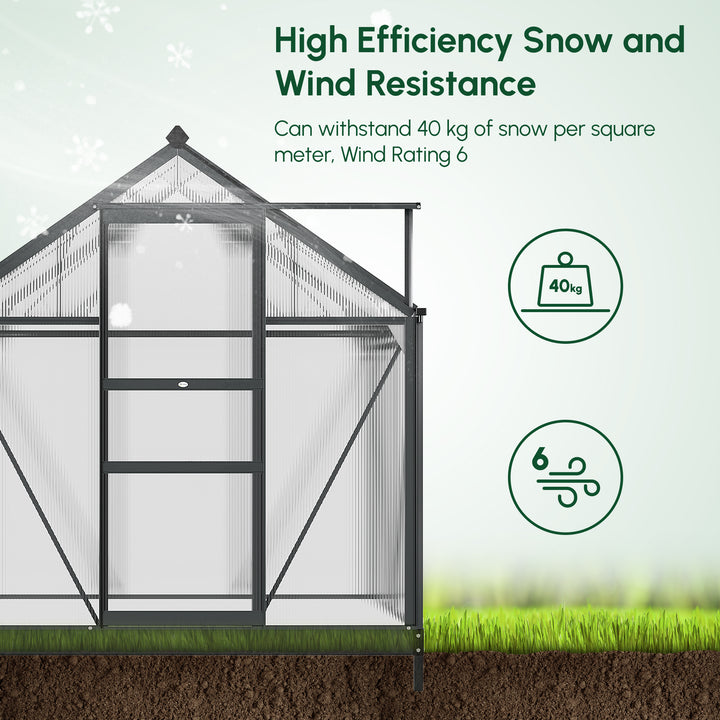 Outsunny 6.2' x 4.3' x 6.6' Clear Polycarbonate Greenhouse Large Walk-In Green House Garden Plants Grow Galvanized Base Aluminium Frame w/ Slide Door