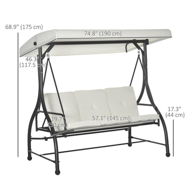 Outsunny Convertible Patio Swing Bed with Canopy and Cushions, 3 Seater Porch Swing for Outdoor, Backyard, Garden, Cream White