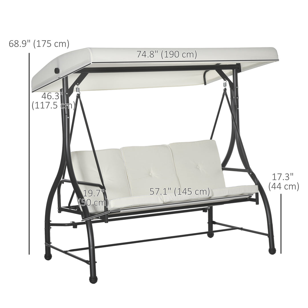 Outsunny Convertible Patio Swing Bed with Canopy and Cushions, 3 Seater Porch Swing for Outdoor, Backyard, Garden, Cream White