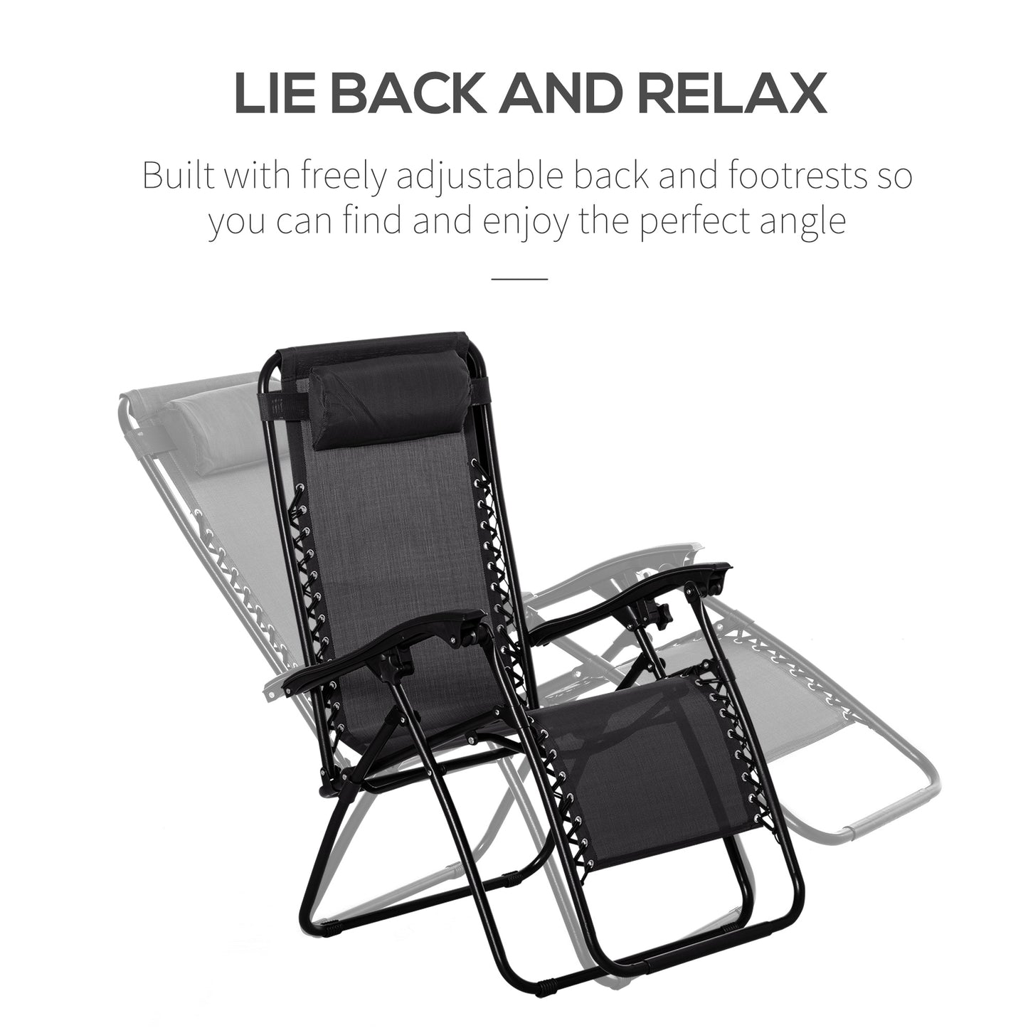 Outsunny Zero Gravity Chair Set of 2 Patio Chair with Side Table Cupholders and Pillows for Pool, Backyard, Lawn, Black