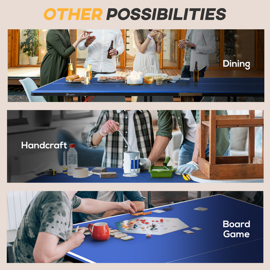Soozier 9' x 5' Full Size Table Tennis Table, Folding Ping Pong Table with Paddles and Balls, Blue