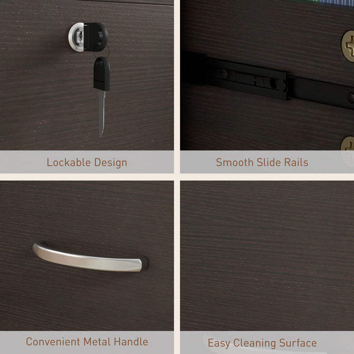 Vinsetto 2 Drawer File Cabinet with Lock, Office Filing Cabinet, Hanging Bar for Letter Size, Home Office, Grey