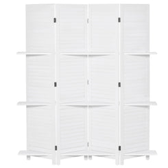 HOMCOM 4-Panel Wall Partition Room Separator with 3 Storage Shelves Foldable Design Wooden Frame 5.6FT White
