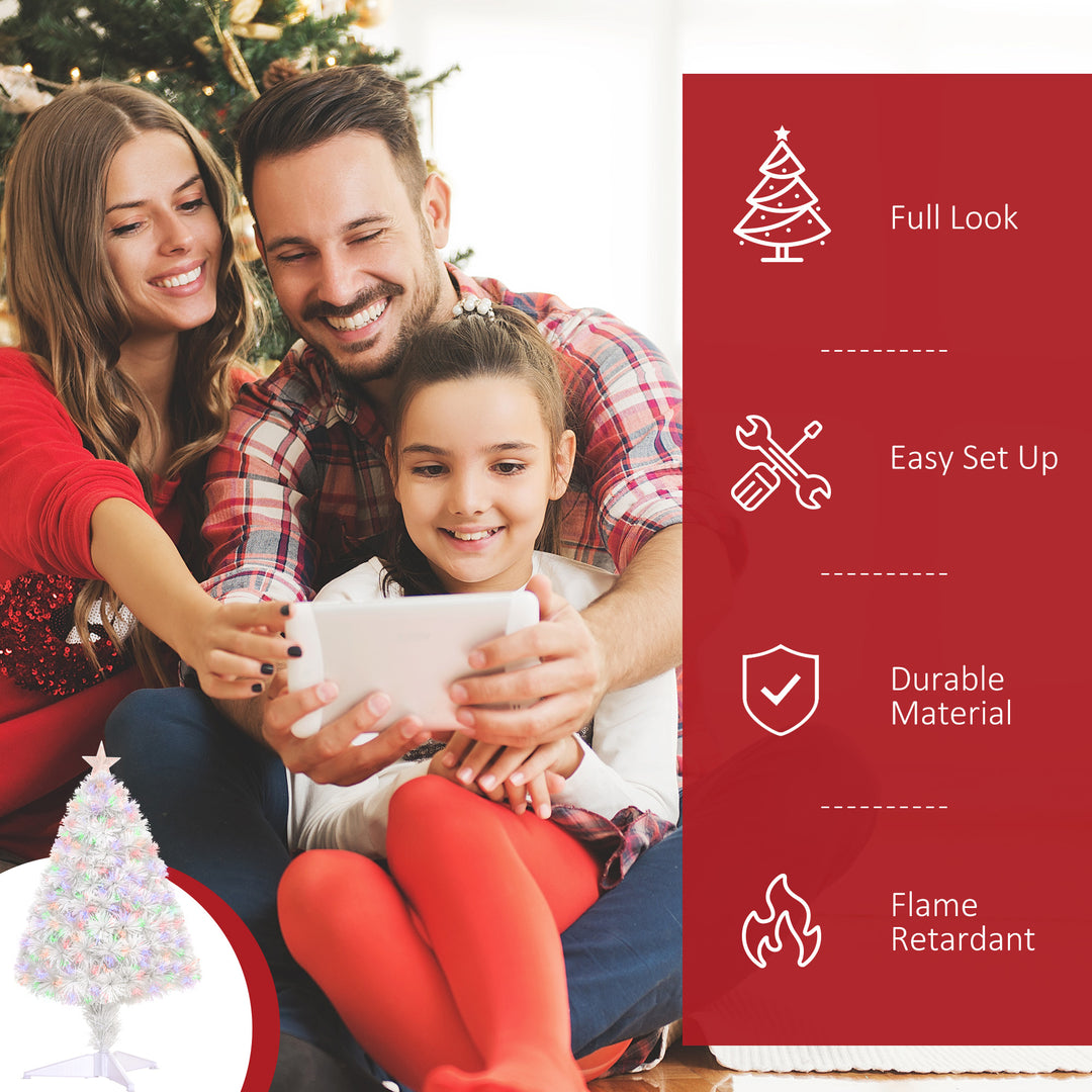 HOMCOM 2.5FT Prelit Artificial Tabletop Christmas Tree with Fibre Optics Holiday Home Xmas Decoration for Table and Desk Geen